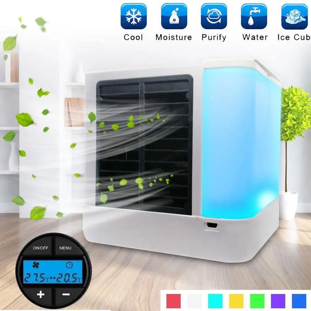 

Mini Portable USB Air Conditioner Air Cooling Fan Air Cooler Fan with 7 Colors LED Lights Humidifier Purifier for Office Home