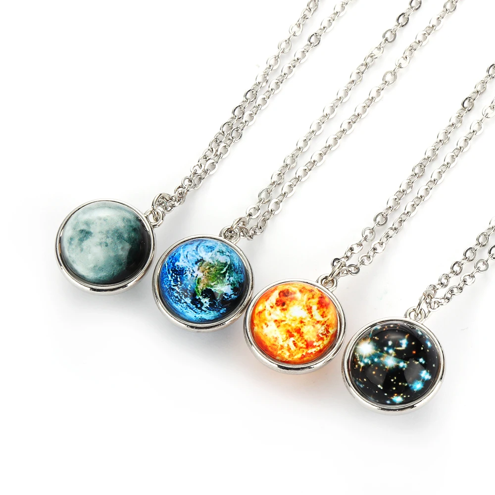 

Fashion 1 PC Galaxy Astronomy Planjet Pendant Earth /Sun/Moon Jewelry Solar System Space Universe Necklace Milky Way Long Chain