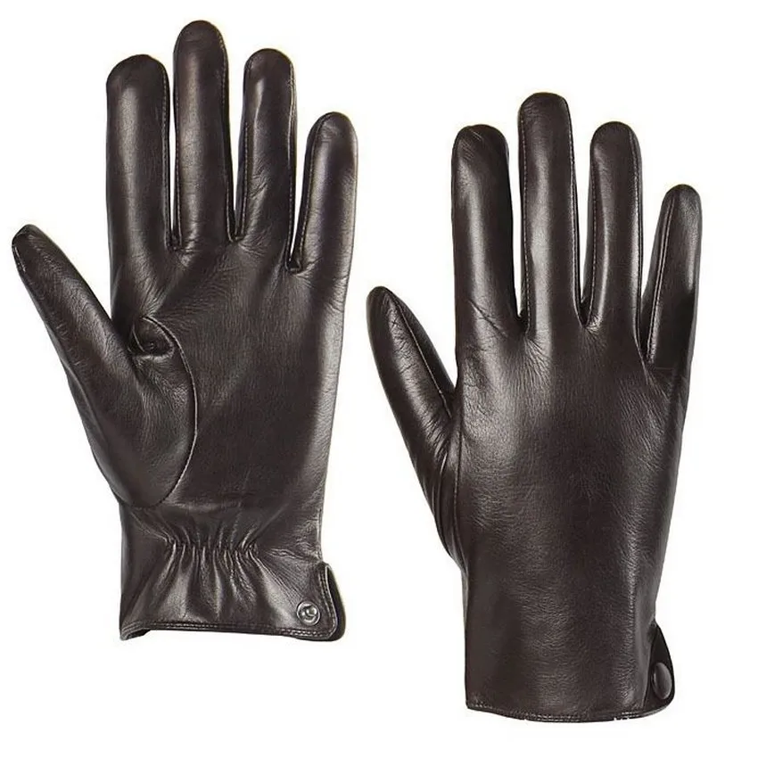 Fashion Men Leather Gloves Warm Solid Black Wrist Real Genuine Sheepskin Glove Winter Driving Time-limited M001NC