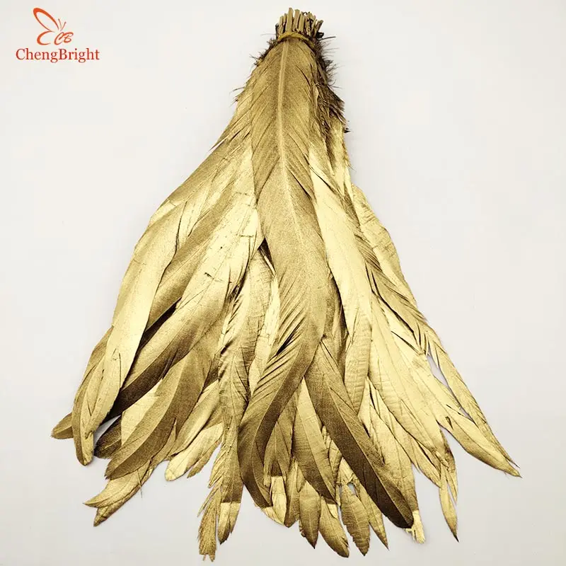 

ChengBright 100pcs Gold Natural Cock Tail Feathers Diy 30-35cm/12-14inch Clothing Decoration Stage Performance Rooster Feather