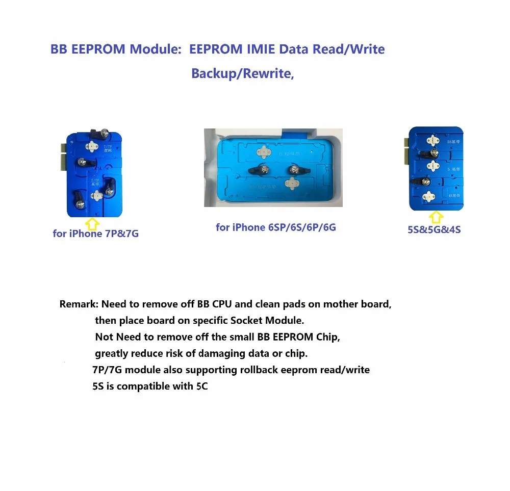 

JC PRO1000 baseband bb eeprom socket module for iPhone 7P/7G/6SP/6S/6P/6G/5S/5C/5G/4S JC PRO 1000 repair tool