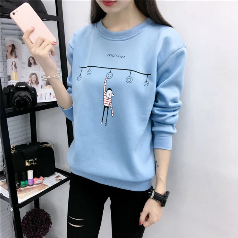 

New Autumn Ladies Monkey Loose Pink Hoodies Simple OL Ladies Sweatshirt Clothes Gifts