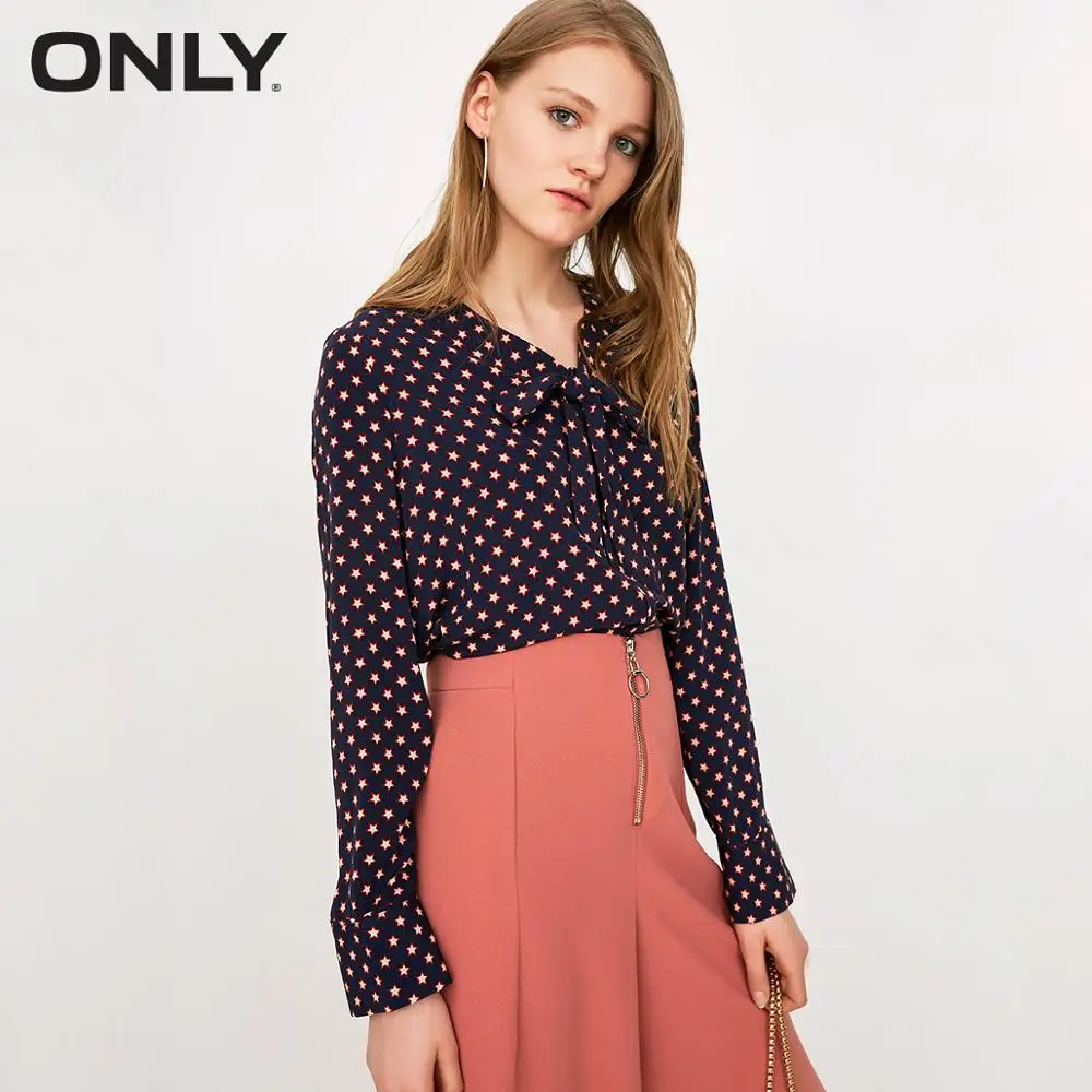 

ONLY Women's Lace-up V Neckline Loose Fit Chiffon Shirt |118158517