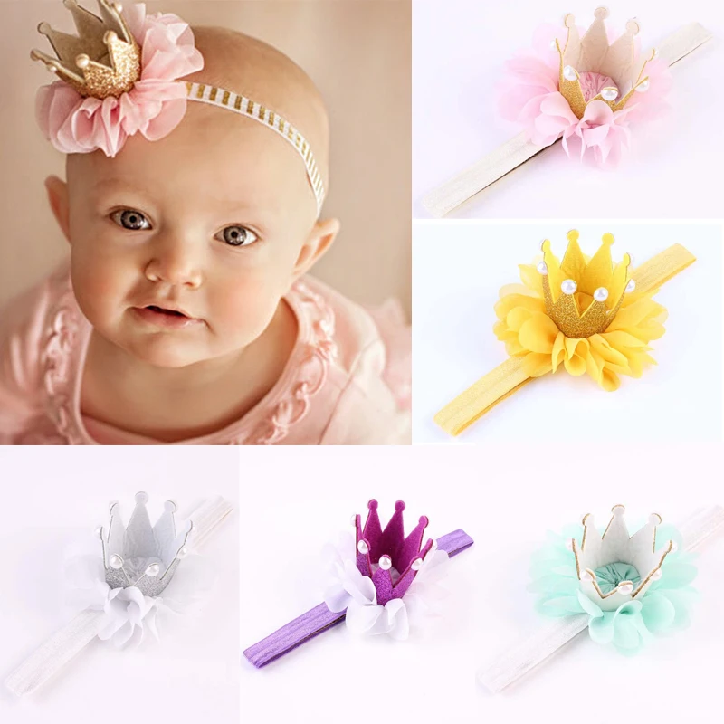 

6 Color Cute Newborn Toddler Kids Girls Floral Crown Headwear Hair Pearl Band Hair Accessories Party Decoration