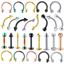 Junloupy, 14 г, 16 г, Пирсинг из нержавеющей стали, ювелирная губная серьга, кольца для губ, пирсинг для бровей, носа, кольцо для ушей, изогнутые штанги, 1 шт