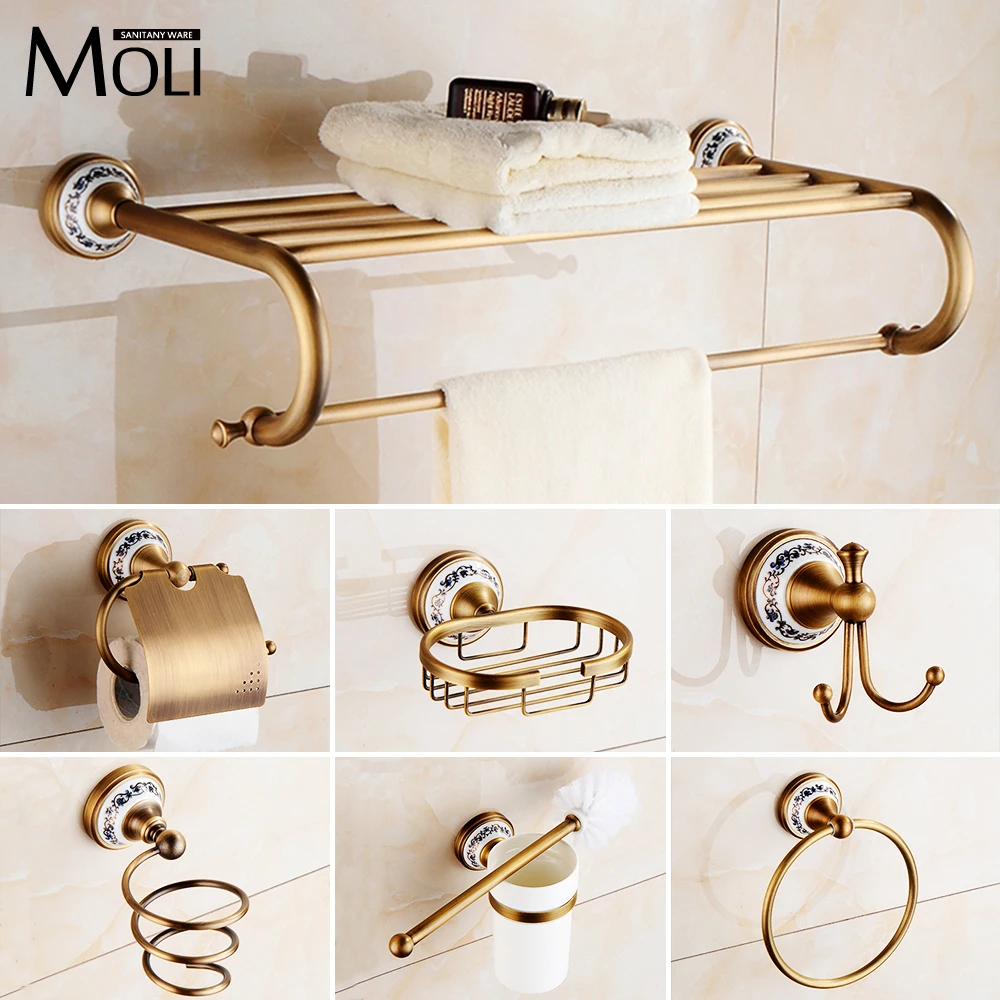 Preise Chinesischen stil antike bad zubehör set handtuchhalter regal haken toilettenpapier fön rack bürstenhalter banheiro hardware