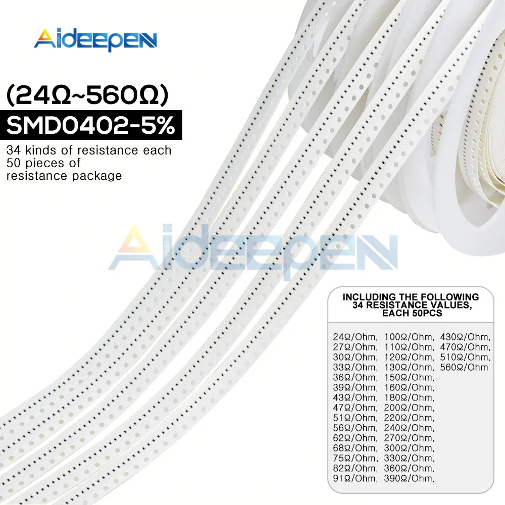 1700 шт./упак. SMD 0402 5% Резистор Комплект Ассорти комплект 1 Ом-10 м ом 34 значения сопротивления