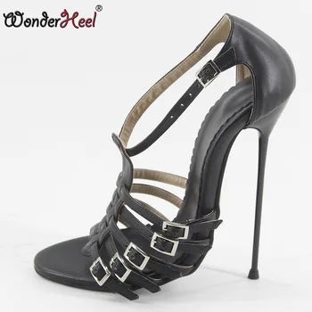 

Wonderheel New Summer Extreme high heel appr.16cm heel sexy buckles straps ultra thin metal heel lady sandals big size US17