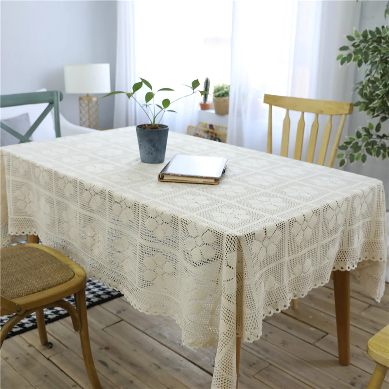 Flower Square Hollow Table Cloth Cotton Lace Tablecloth Dining Table