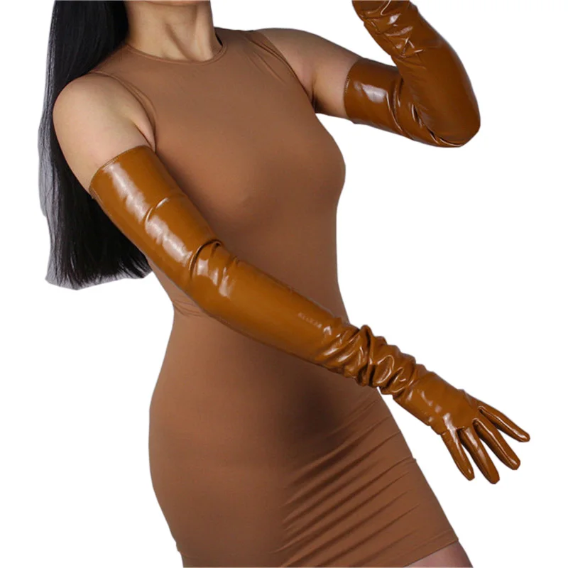 Hot Sale PU Long Style Woman's Gloves 70cm Synthetic Leather Imitation Genuine Leather Gloves Brown Female Mittens P41-4 Hot Sale PU Long Style Woman's Gloves 70cm Synthetic Leather Imitation Genuine Leather Gloves Brown Female Mittens P41-4