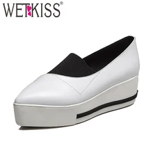 WETKISS/ г.; Весенняя повседневная женская обувь на плоской подошве с острым носком; обувь из натуральной кожи; модные кроссовки на платформе; белая обувь для девочек
