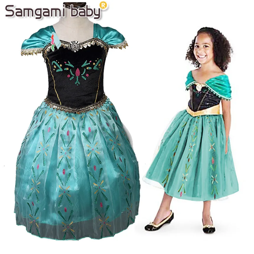 

SAMGAMI BABY New Green Anna Princess Dress, Cartoon Girl Costume,Unique Puff Sleeve, Sequin Belt and Prints by the Girls Love