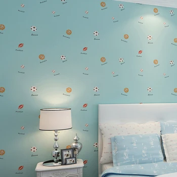 

Cartoon Sports Soccer Basketball Rugby Boy Girl Children Room Bedroom Wall Decoration Non-woven Football Wallpaper For Kids Room