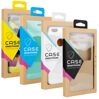

1000pcs Wholesale High Quality Blank Kraft Paper Packaging With Plastic Window For Display For Phone Cover For iPhone 6s+ KJ-600