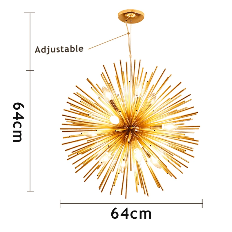 Современный подвесной светильник с золотыми шариками, подвесной светильник для гостиной, кухни, индивидуальный дизайн, подвесной светильник с алюминиевой трубкой - Цвет корпуса: 12heads-Dia64cm