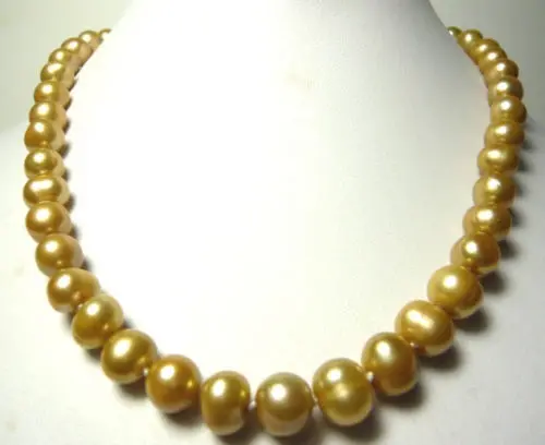 

Free shipping@@@@@ A>9-10MM Freshwater breeding golden pearl necklace 17"A++ a