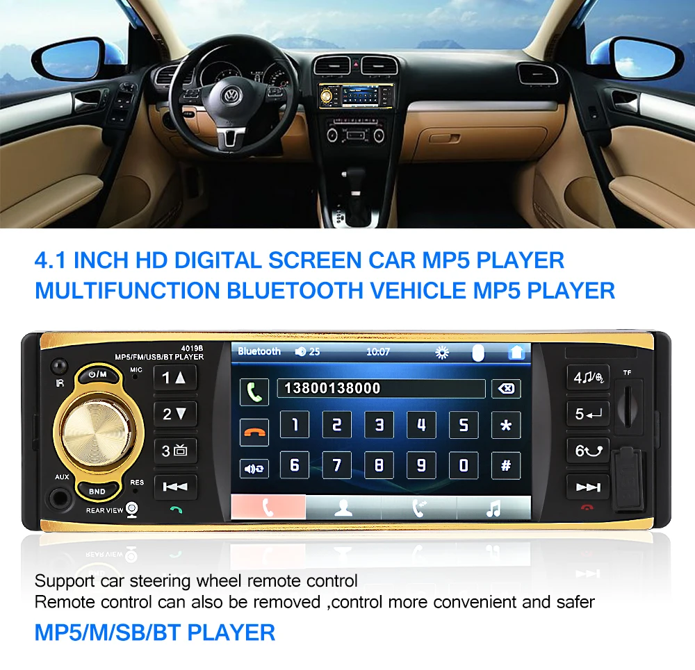 USB AUX FM Bluetooth Зеркало Ссылка Авторадио 4,1 дюймов HD аудио стерео многоязычный 1 Din радио кассетный плеер автомобильное радио