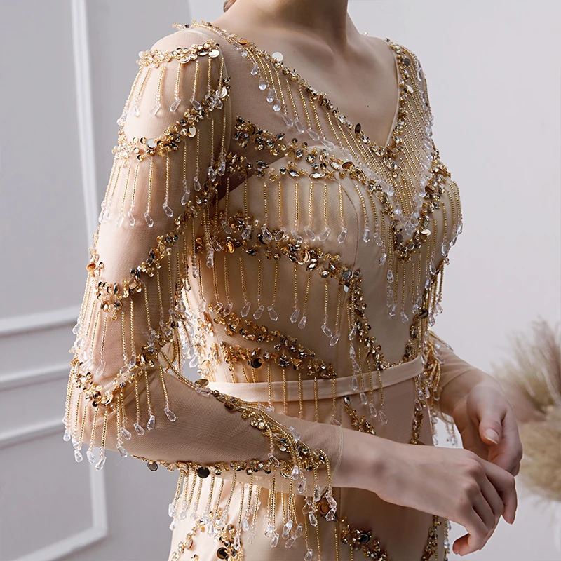 Vestidos De gala Русалка Золотые платья на выпускной 2019 Роскошные Одежда с длинным рукавом Вечеринка платья Пром платье халат De Soiree