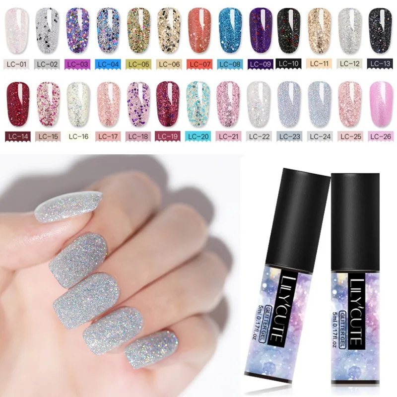 

LILYCUTE 5ml Glitter Gel Polish Shining Sequins Soak Off UV LED Nail Gel Fast Dry Long Lasting Manicure Nail Art Varnish Lacquer