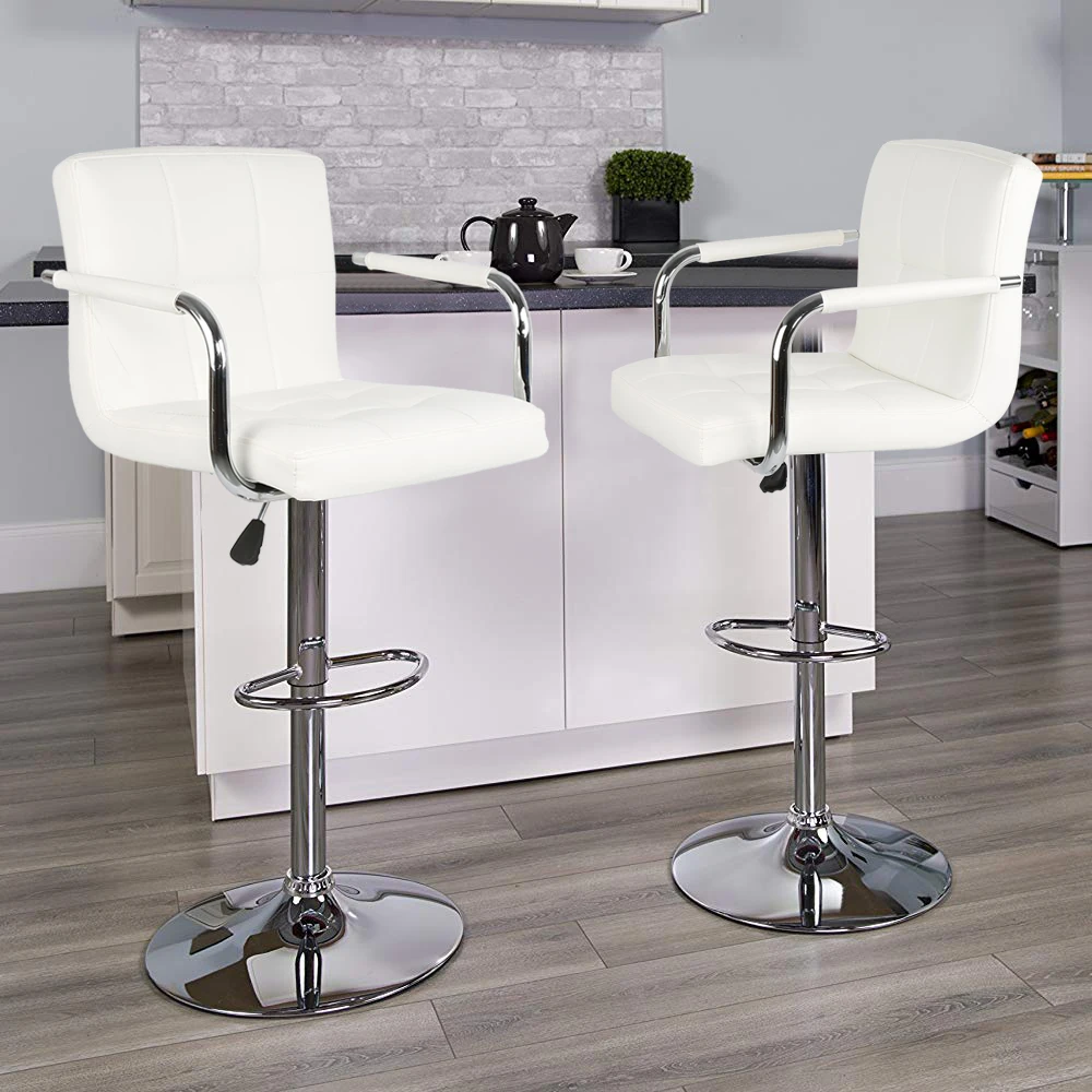 

2pcs/set Bar Stool Kitchen Stool Counter Chairs with 6-grid Backrest Upholstered 360 Degrees Rotatable Height Adjustable HWC