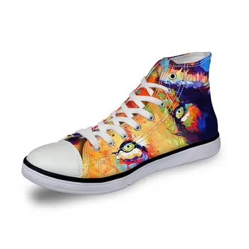 

WHEREISART Fashion Unisex Owl Wolf Horse Animal Print High Top Lace Up Shoes Casual Canvas Sneakers for Women and Men Lion