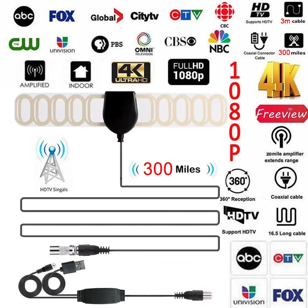 ТВ антенна ТВ 300 Mile HD 4K цифровой Крытый четкое видение 5DBI мини DVB-T2 устройство высокого усиления