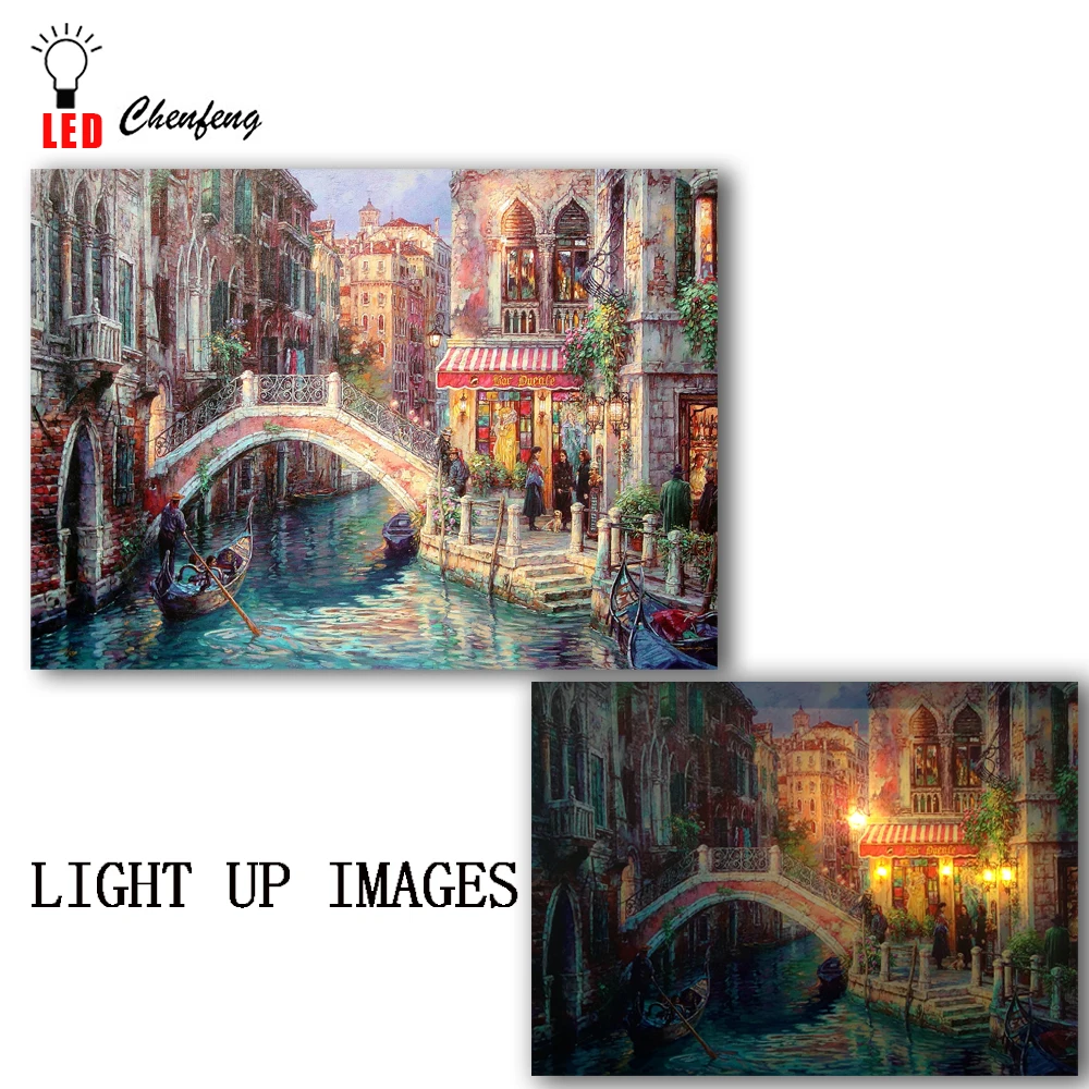 

Lighted canvas print with led Bridge And Canal In Venice painting wall picture canvas wall art poster and print home decorative