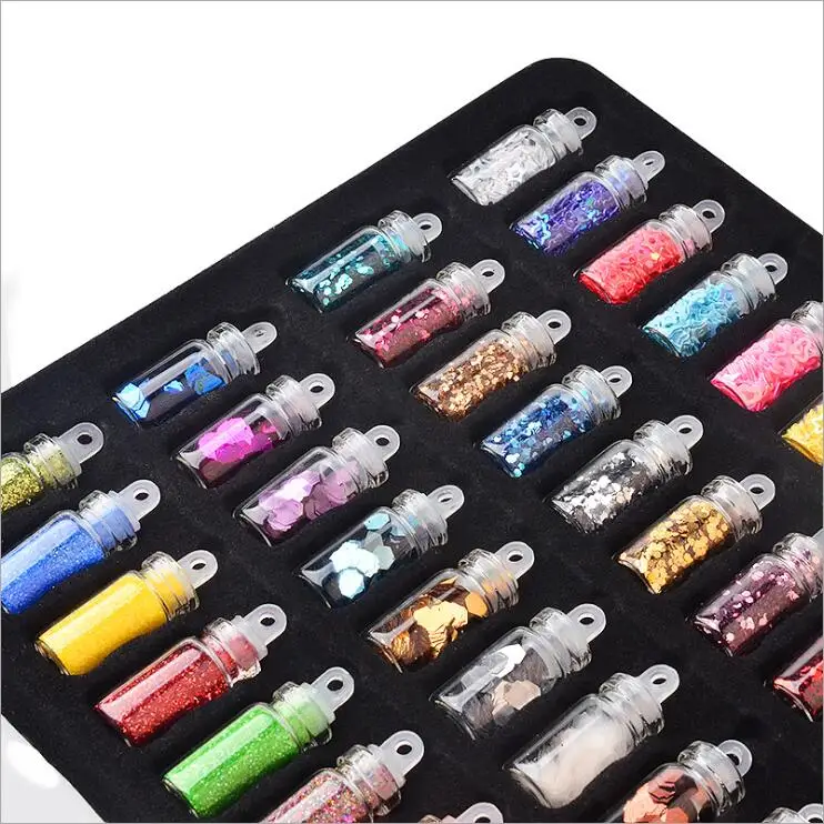 BELESHINY 48 botellas/paquete de polvo de brillo de uñas fitness decoración de mujeres shell perlas de perla mini botella de encanto de Arte de uñas
