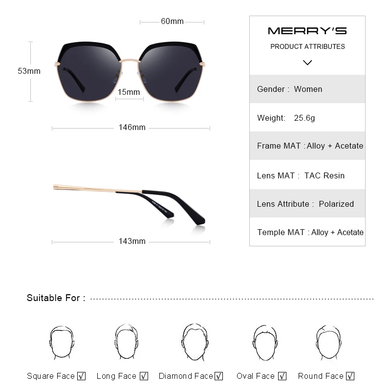 Beste MERRYS ONTWERP Vrouwen Luxe Vierkante Gepolariseerde Zonnebril Dames Mode Trending zonnebril UV400 Bescherming S6306