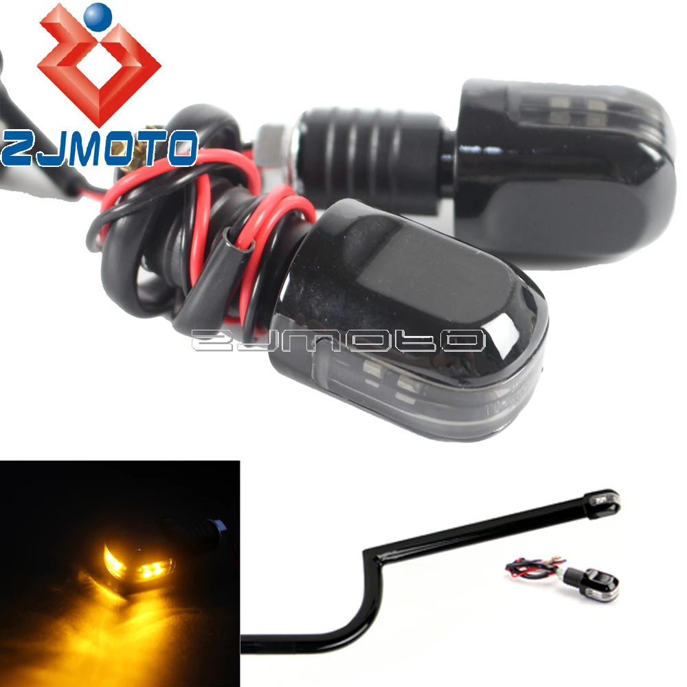 1 Pair Motorcycle 7/8" Handlebar End Amber LED Turn Signals Supermoto