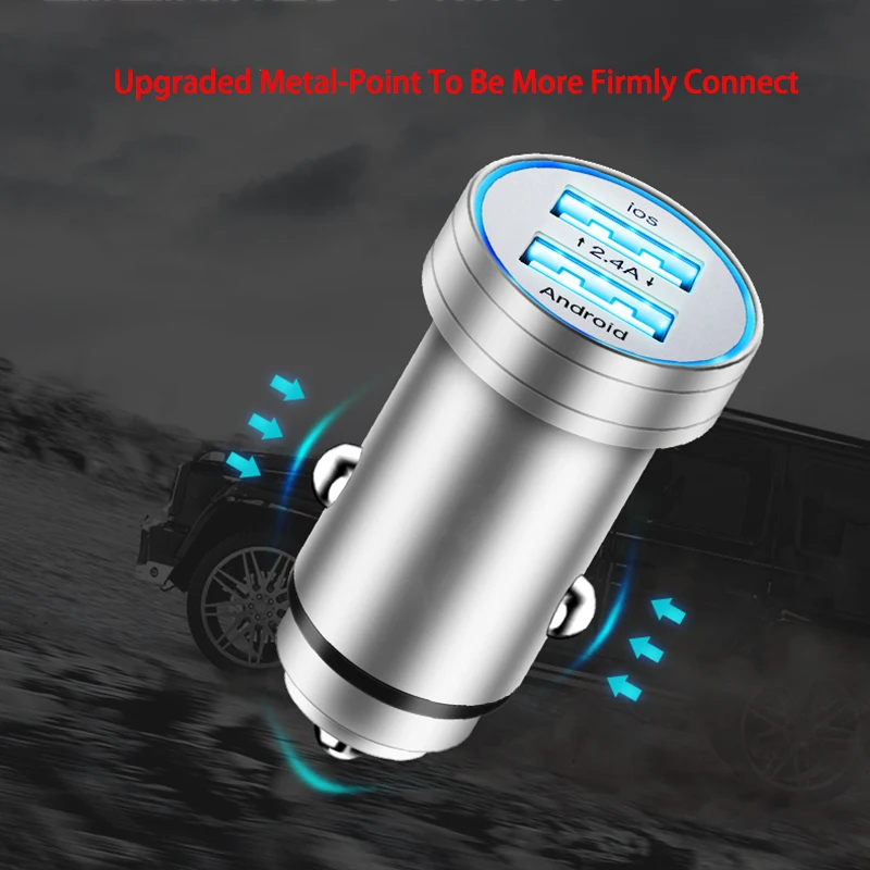 

Mini USB Car Charger 2 Port Metal Car-Charger Adapter 12-24V Auto LED Phone Charger For Samsung S8 S9 Redmi Note 4 4X 5 5A 6 PRO