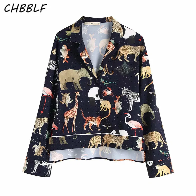 CHBBLF women chic animal pattern print blouse long sleeve notched collar female casual shirts retro tops blusa C9632
