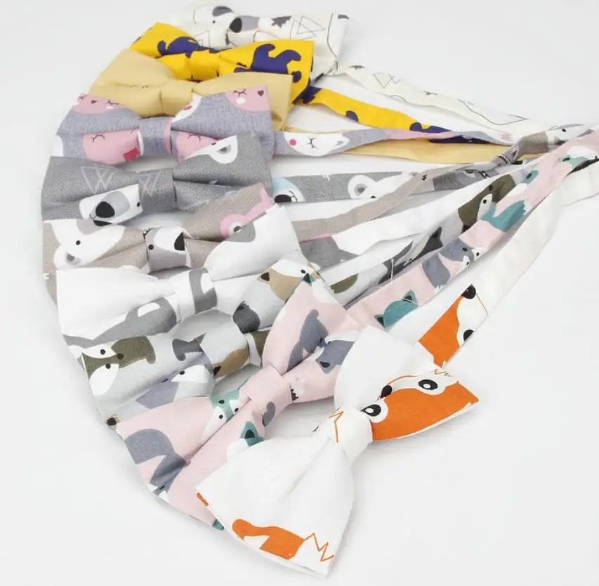 

100pcs/lot new fashion men's adult cotton cartoon bear/bird/fish/fox bowtie/ Adjustable Tuxedo bow tie for men 12 color