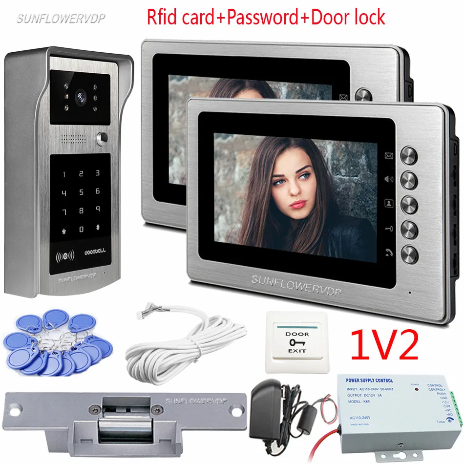 Sunflowervdp Video Intercom Rfid Keypad Video Goalkeeper 2 Color Monitors 7\ Video Call Doorphone With Door Lock IP55 Waterproof Sunflowervdp Video Intercom Rfid Keypad Video Goalkeeper 2 Color Monitors 7\ Video Call Doorphone With Door Lock IP55 Waterproof