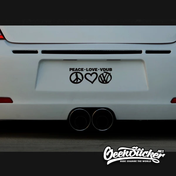 Автомобильные светоотражающие наклейки Peace Love VW черно белые на окна hellafпышного