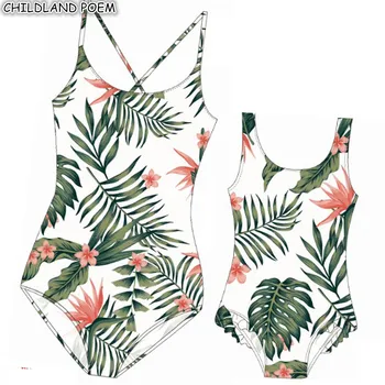 

Matching Mother Daughter Swimsuits Mom and Daughter Swimwear Floral Print Family Look Mommy and Me Bathing Suit Clothes Outfits