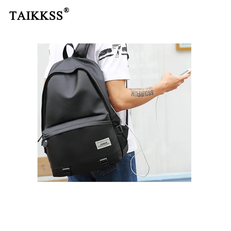

Taikkss Men's Fashion PU Soft Material Solid Color Cleaning Large Capacity Travel Bag Multi-Function Handsome Casual Backpack