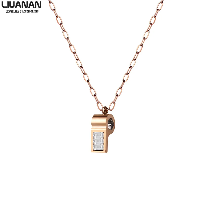 

Stainless Steel Rhinestone Whistle Necklace Jewelry Accessories for Women Cute Rose Gold Pendant Necklace Gift