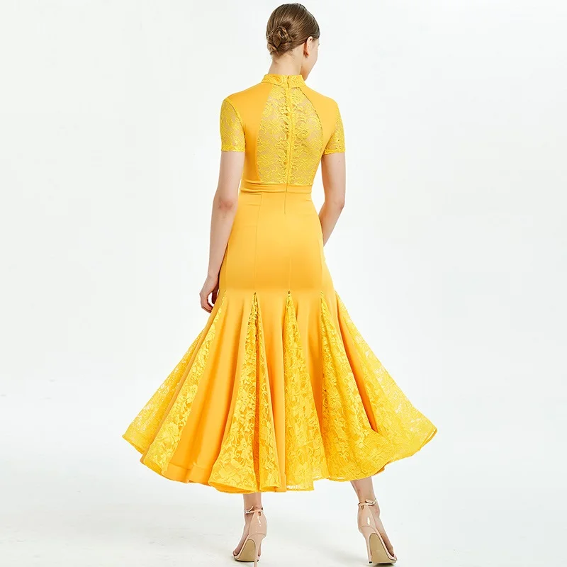 

ballroom dress women standard dance dresses fringe waltz dress standard costumes dance wear luminous costumes yelllow lace