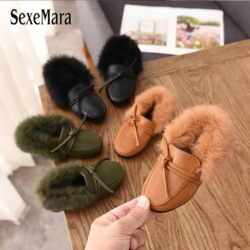 

New Fur Girls Shoes Winter Fashion Child Girl Snow Boots Shoes Warm Plush Soft Bottom Baby Girls Boots Leather Snow Boots B08301