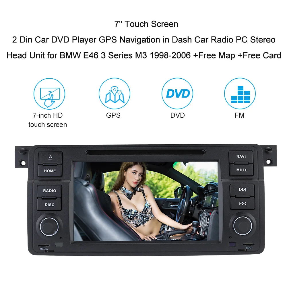 

7" Touch Screen 2 Din Car DVD Player GPS Navigation in Dash Car Radio PC Stereo Head Unit for BMW E46 3 Series M3 1998-2006