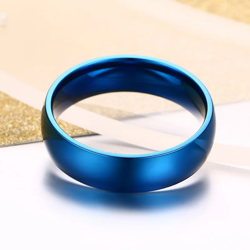 Basic 6MM Wedding Rings for Men Women Blue/ Gold /Silver Color Tone Stainless Steel US Size 4 to 14 Comfortable wedding rings