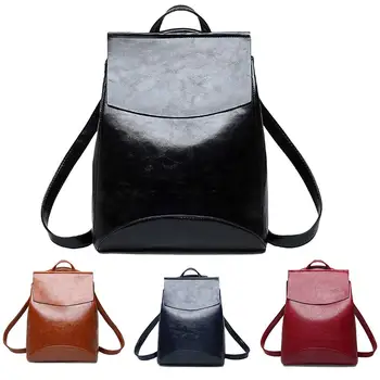 

Fashion Women Solid Color Leather Backpack Zipper Flap Tote Shoulder Bag