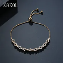 Браслеты ZAKOL из розового золота с амулетом AAA CZ, геометрические цепочки и звенья, модные браслеты, лучшее ювелирное изделие, подарок для женщин FSBP2035