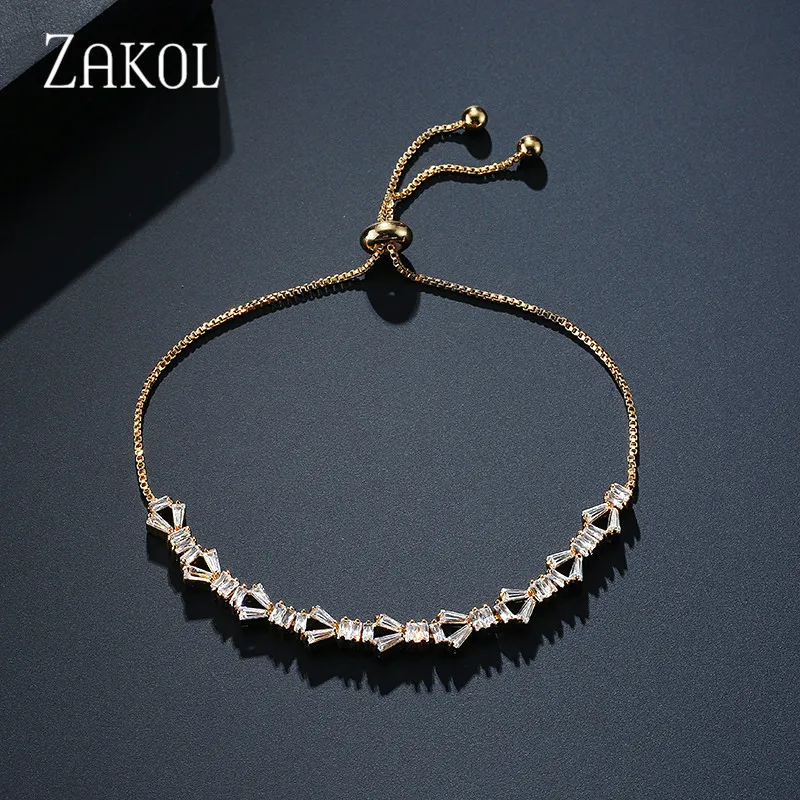

ZAKOL Charm Rose Gold Color Bracelets AAA CZ Stone Geometric Chain & Link Trendy Bracelets Best Jewelry Gift For Women FSBP2035
