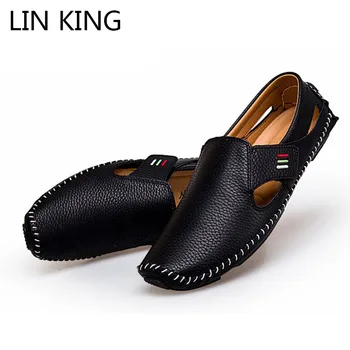 

LIN KING New Comfortable Men Pu Leather Casual Shoes Slip On Lazy Shoes Non Slip Loafers Moccasins Man Driving Shoes Big Size 48