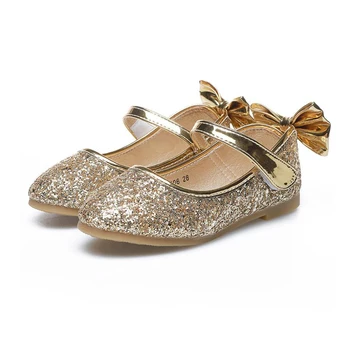 

Gold Silver Girls Shoes PU Leather Sandals Glitter Sequin fabric Children Shoes Bow Princesses Kids Girl Dress Dance Shoes New
