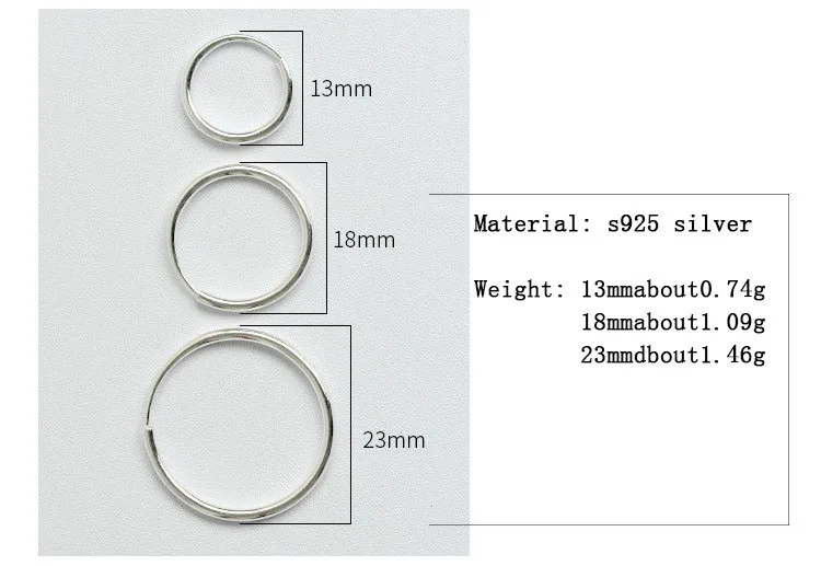 Прямая поставка S925 стерлингового серебра шикарные простые круглые серьги-кольца