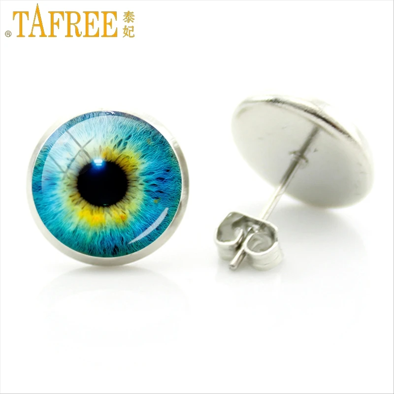 

TAFREE Trendy Charm Fashion Stud Earrings Special Colorful Eye Personality Glass Cabochon Dome Women Exquisite Jewelry FQ555