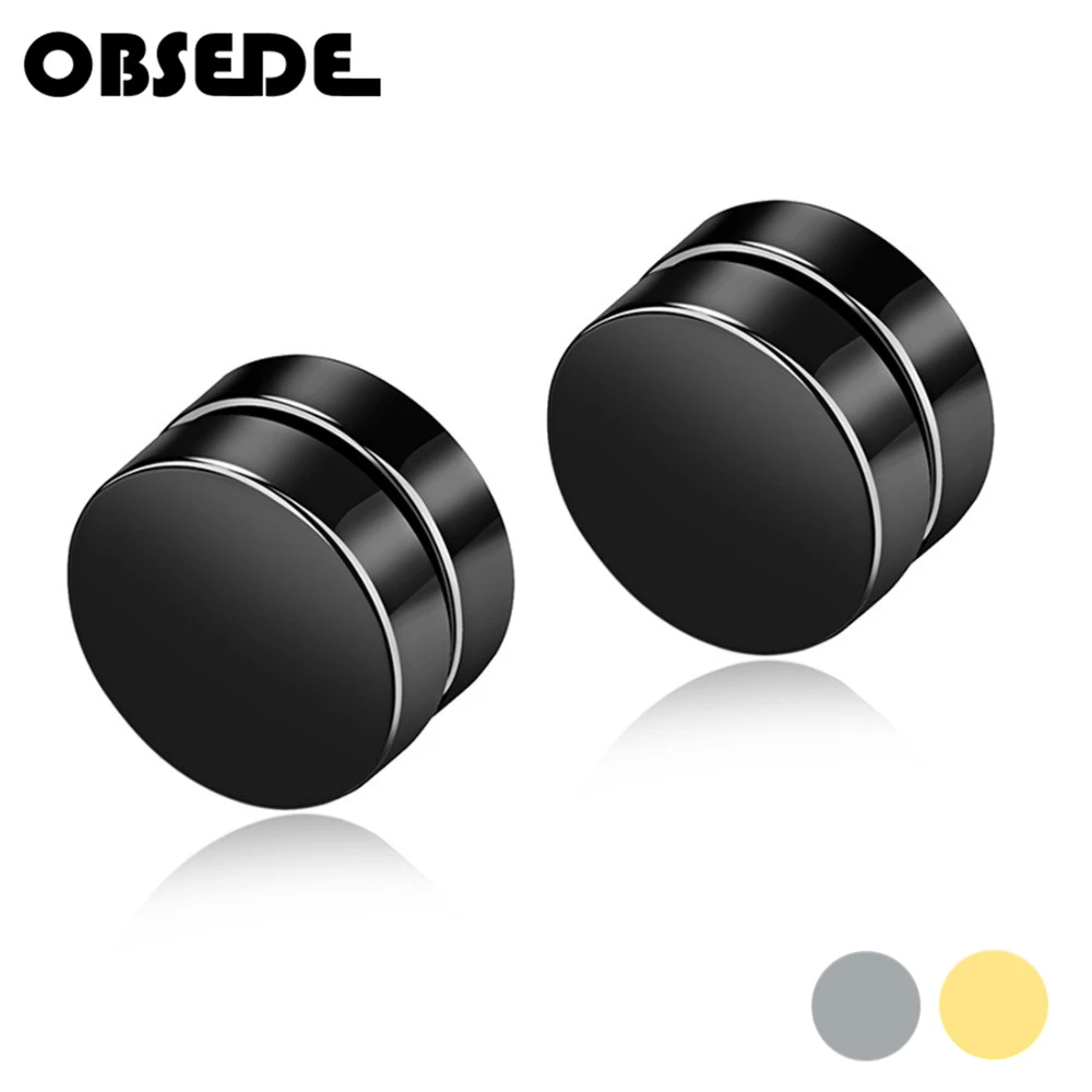 OBSEDE Punk Men Earring Stainless Steel Circle Clip Stud